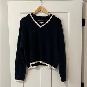 Abercrombie & Fitch Navy V-Neck Sweater with White Accents